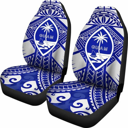 Guam Polynesian Car Seat Covers - Guam White Seal With Polynesian Tattoo Ver 02 - 18 105905 - YourCarButBetter