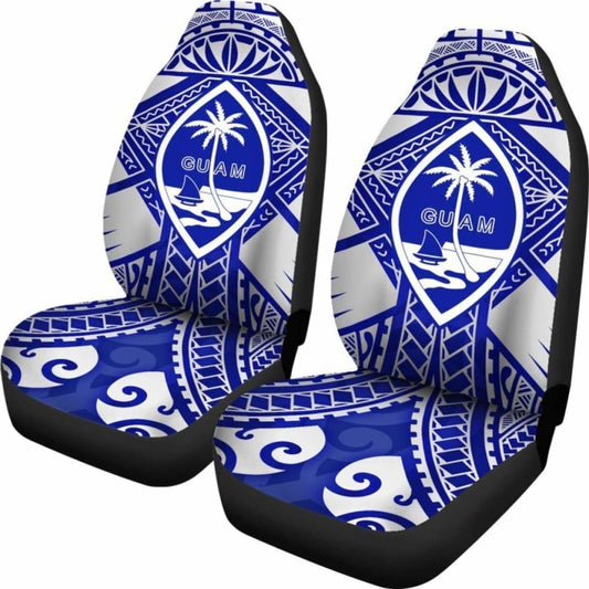 Guam Polynesian Car Seat Covers - Guam White Seal With Polynesian Tattoo Ver 02 - 18 105905 - YourCarButBetter