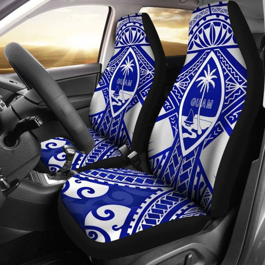 Guam Polynesian Car Seat Covers - Guam White Seal With Polynesian Tattoo Ver 02 - 18 105905 - YourCarButBetter