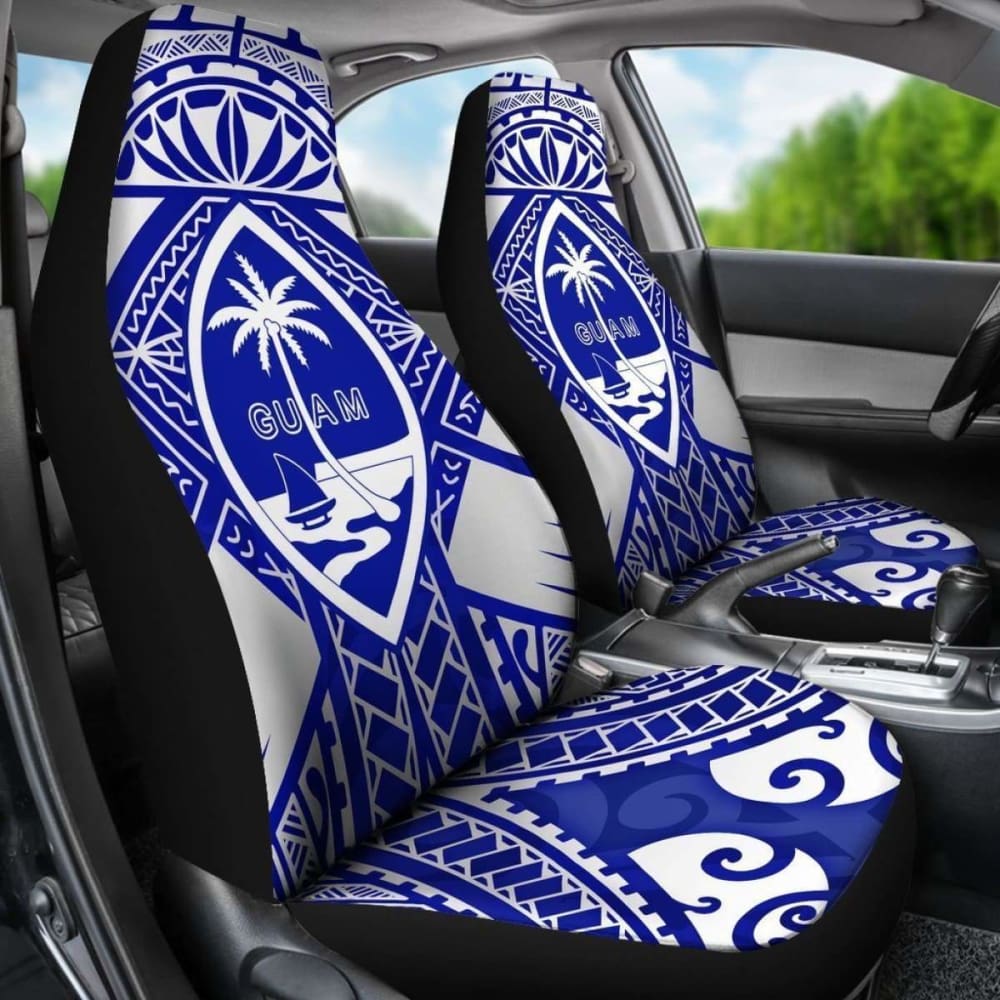 Guam Polynesian Car Seat Covers - Guam White Seal With Polynesian Tattoo Ver 02 - 18 105905 - YourCarButBetter