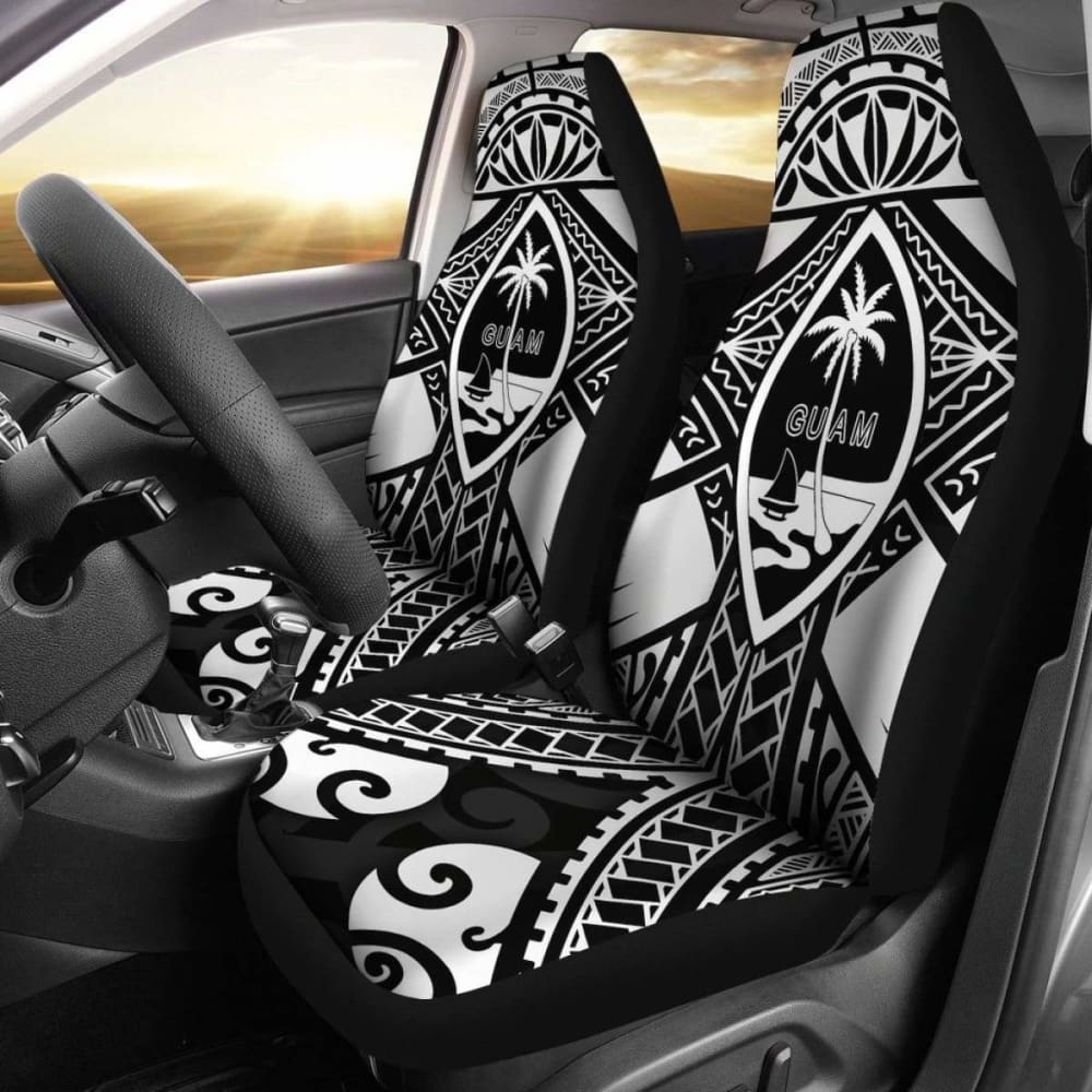 Guam Polynesian Car Seat Covers - Guam White Seal With Polynesian Tattoo Ver - 18 105905 - YourCarButBetter