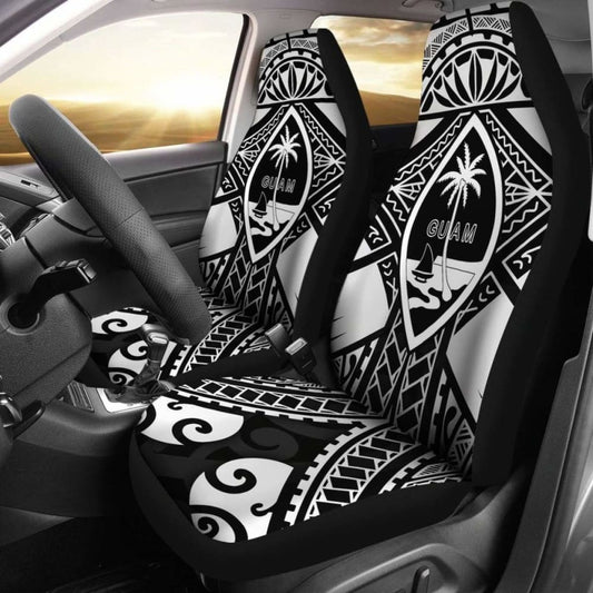 Guam Polynesian Car Seat Covers - Guam White Seal With Polynesian Tattoo Ver - 18 105905 - YourCarButBetter