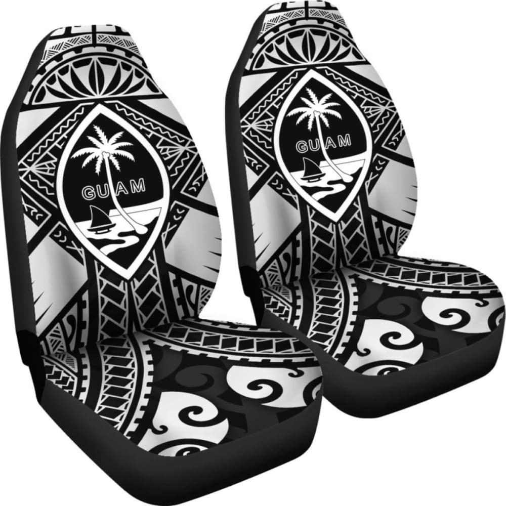 Guam Polynesian Car Seat Covers - Guam White Seal With Polynesian Tattoo Ver - 18 105905 - YourCarButBetter