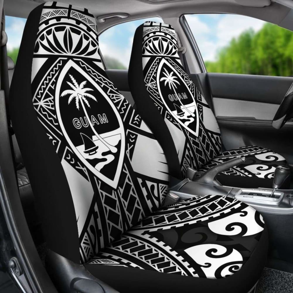 Guam Polynesian Car Seat Covers - Guam White Seal With Polynesian Tattoo Ver - 18 105905 - YourCarButBetter