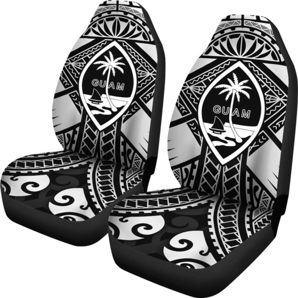 Guam Polynesian Car Seat Covers - Guam White Seal With Polynesian Tattoo Ver - 18 105905 - YourCarButBetter