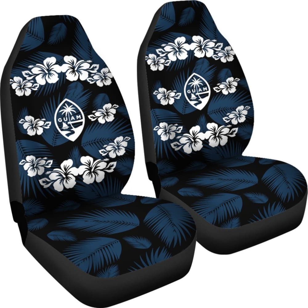 Guam Seal Navy Hibiscus Palm Leaves Car Seat Covers 174510 - YourCarButBetter