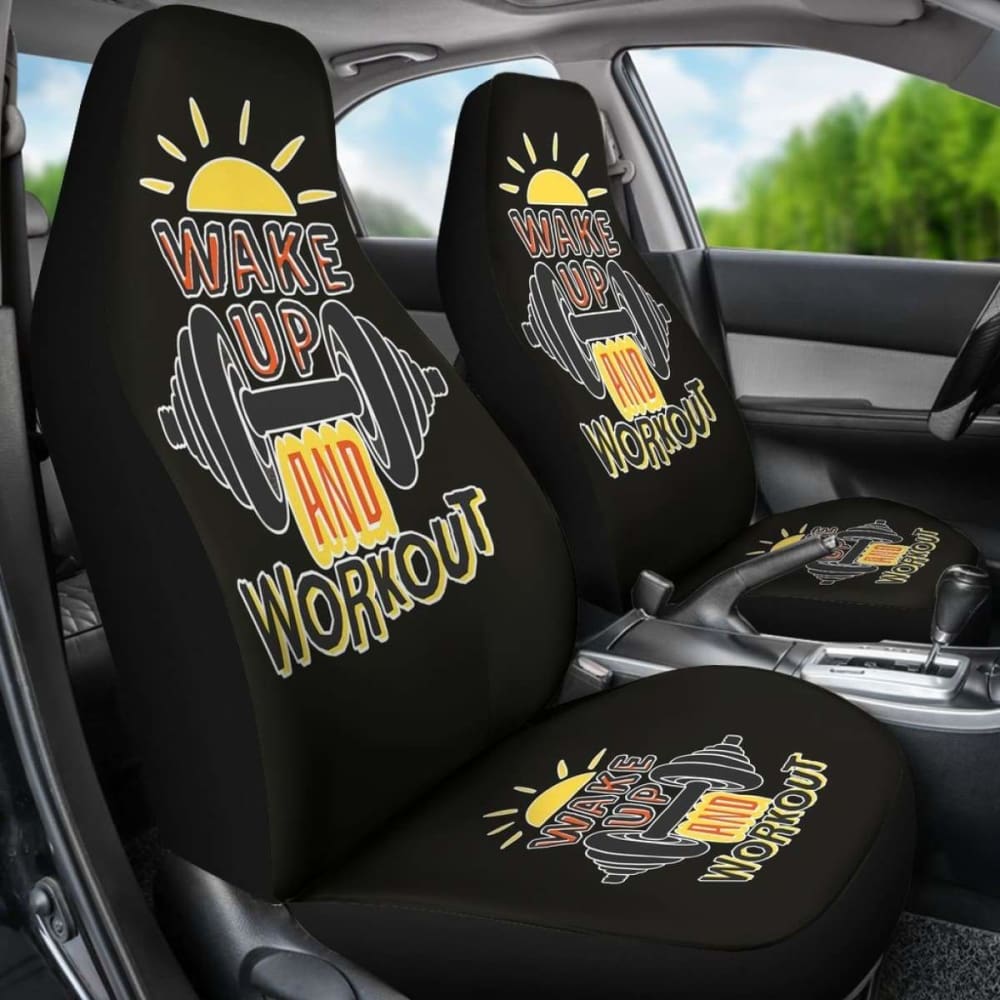 Gym Car Seat Covers Wake Up And Workout 04 192609 - YourCarButBetter