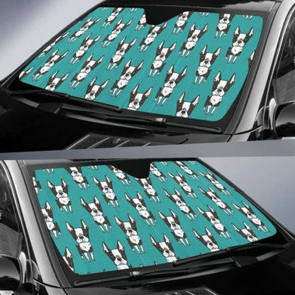 Hand Drawn Boston Terrier Dog Pattern Car Auto Sun Shades 104020 - YourCarButBetter