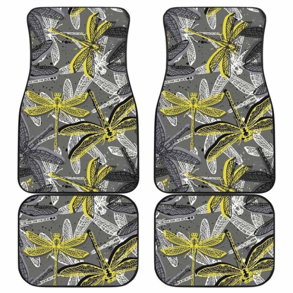 Hand Drawn Dragonfly Pattern Front And Back Car Mats 135711
