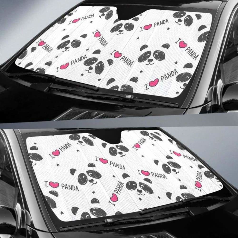 Hand Drawn Faces Of Pandas Pattern Car Auto Sun Shades 172609 - YourCarButBetter
