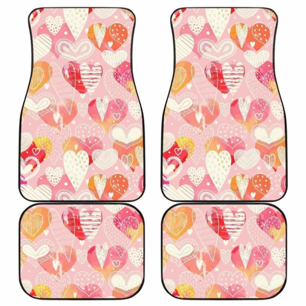 Hand Drawn Heart Design Pattern Front And Back Car Mats 174914 - YourCarButBetter