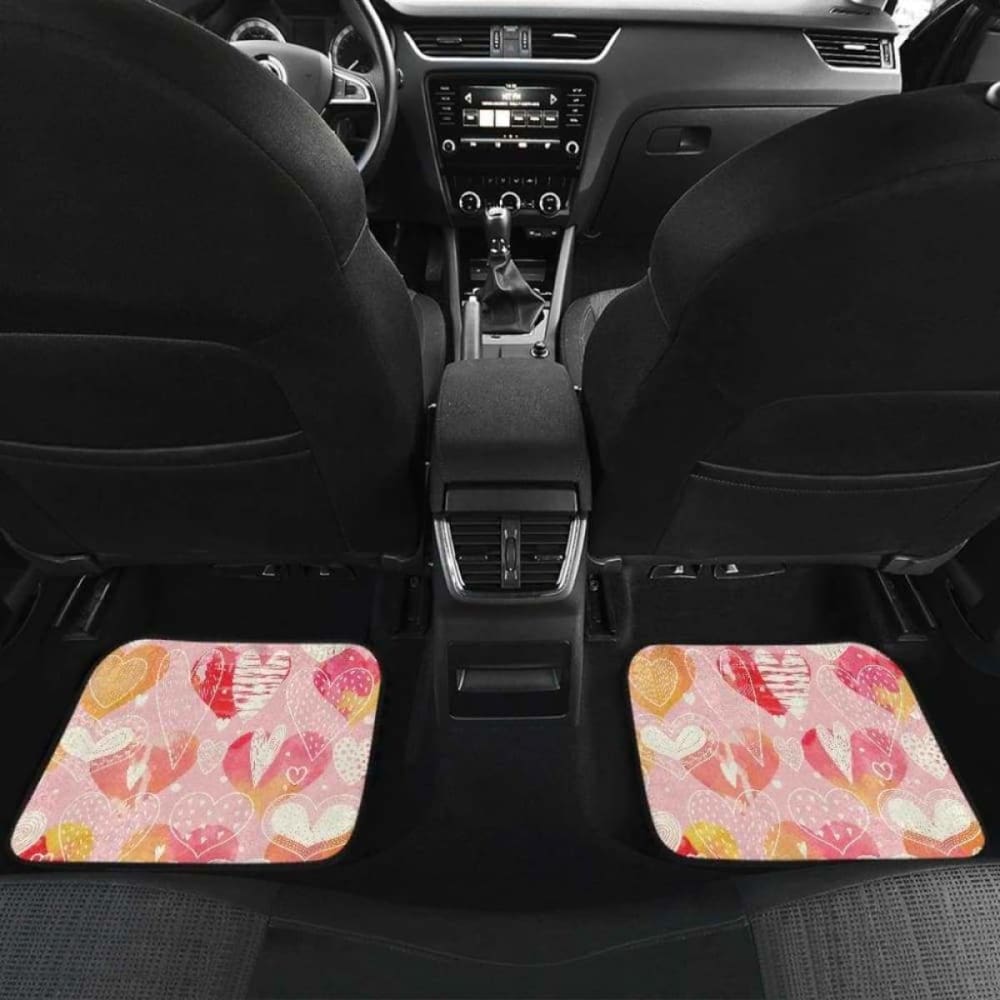 Hand Drawn Heart Design Pattern Front And Back Car Mats 174914 - YourCarButBetter