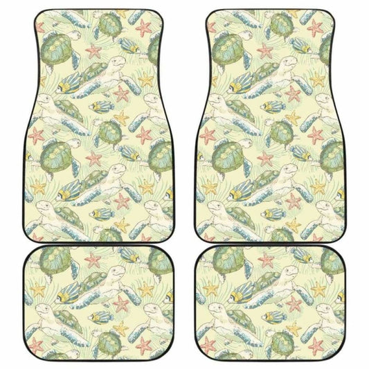 Hand Drawn Sea Turtle Fish Pattern Front And Back Car Mats 091814 051512 - YourCarButBetter