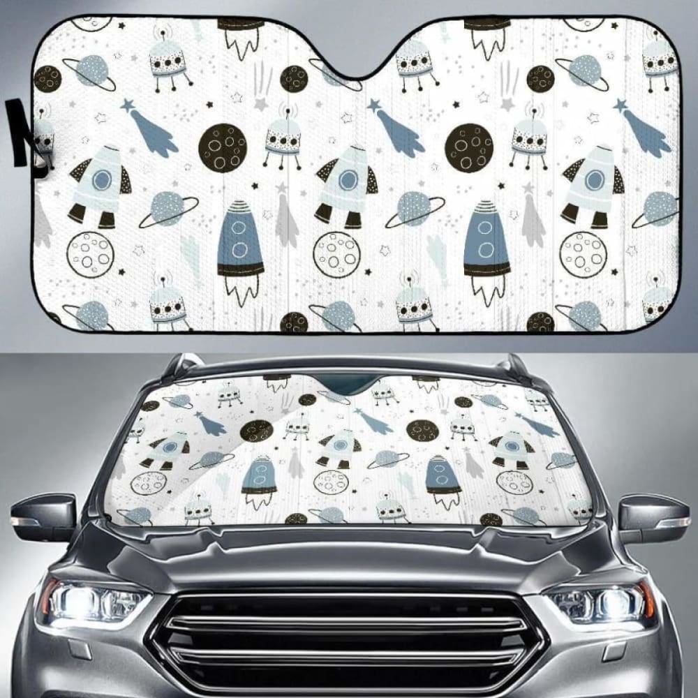 Hand Drawn Space Elements Space Rocket Star Planet Space Probe Car Auto Sun Shades 182102 - YourCarButBetter