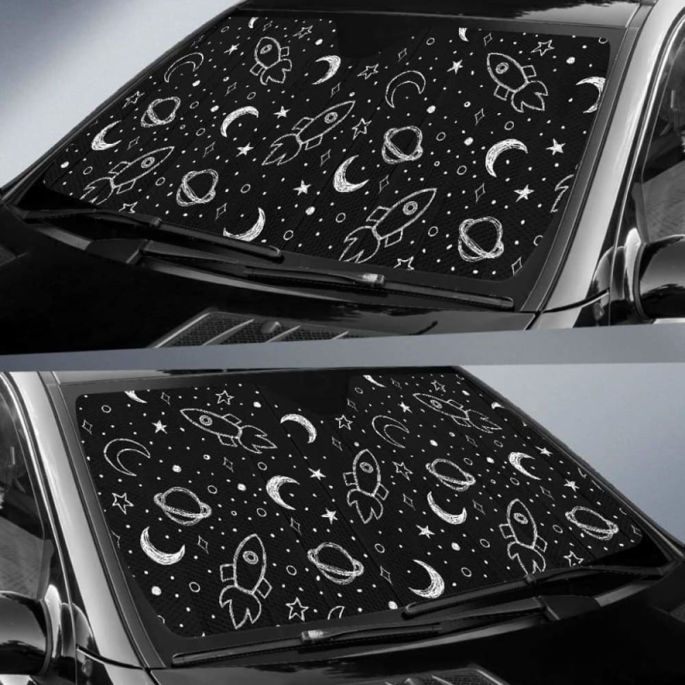 Hand Drawn Space Rocket Star Planet Car Auto Sun Shades 182102 - YourCarButBetter