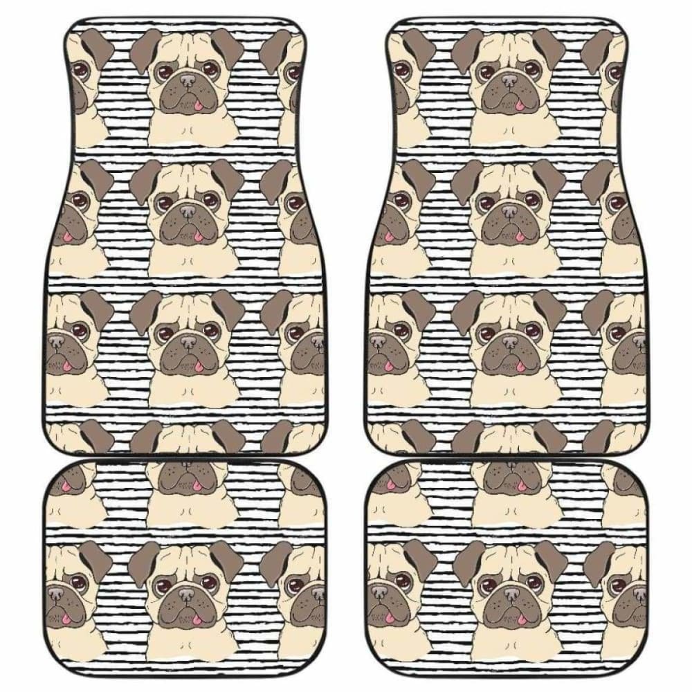 Happy Pug Pattern Front And Back Car Mats 102918 - YourCarButBetter