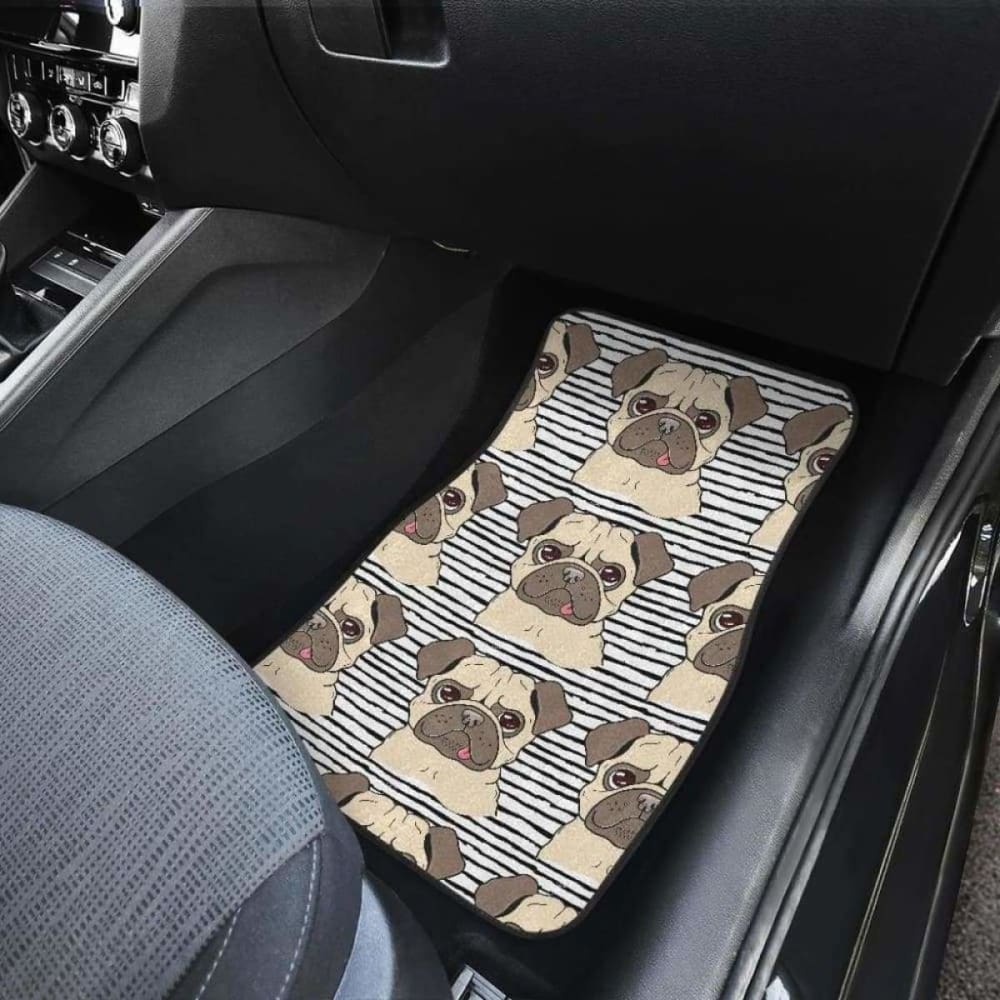Happy Pug Pattern Front And Back Car Mats 102918 - YourCarButBetter