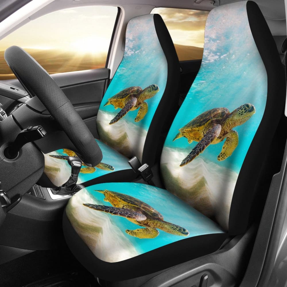 Happy Sea Turtle Swimming Under Sunlight Car Seat Covers 210301 - YourCarButBetter