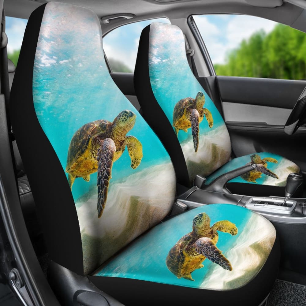 Happy Sea Turtle Swimming Under Sunlight Car Seat Covers 210301 - YourCarButBetter