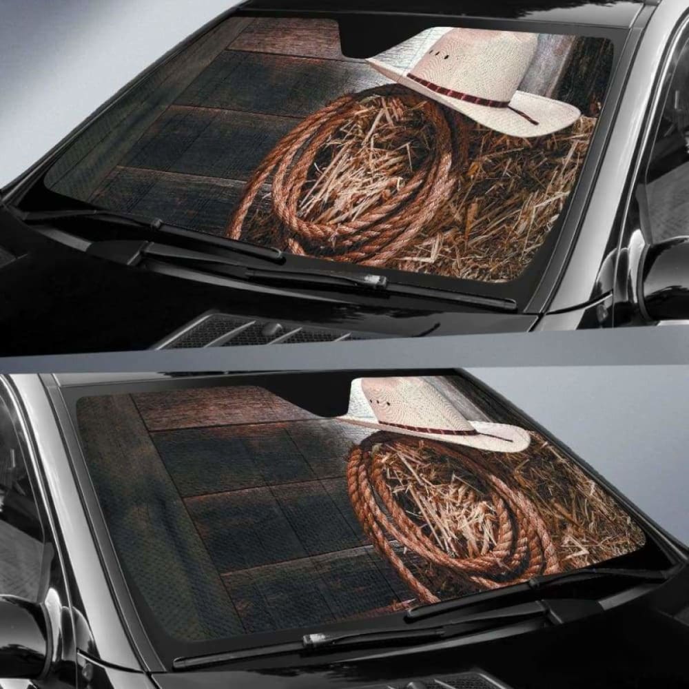 Hat & Ropes of Cowboy car auto sunshades 172609 - YourCarButBetter