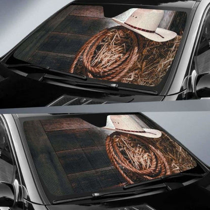 Hat & Ropes of Cowboy car auto sunshades 172609 - YourCarButBetter