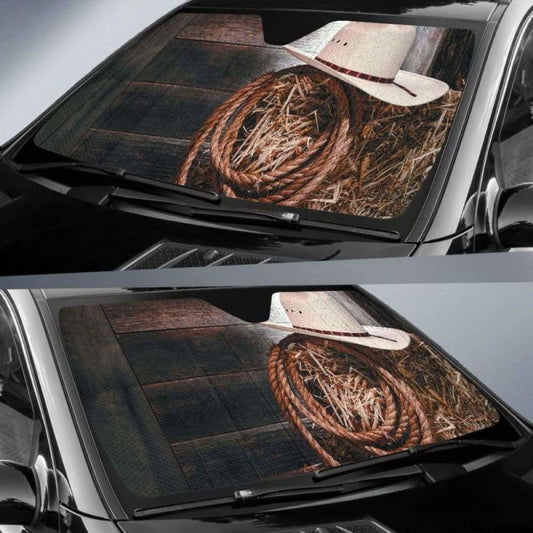 Hat & Ropes of Cowboy car auto sunshades 172609 - YourCarButBetter