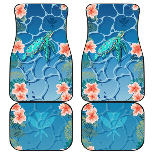 Hawaii Car Floor Mats Polynesian Kanaka Maoli Blue Turtle Hibiscus 210803 - YourCarButBetter