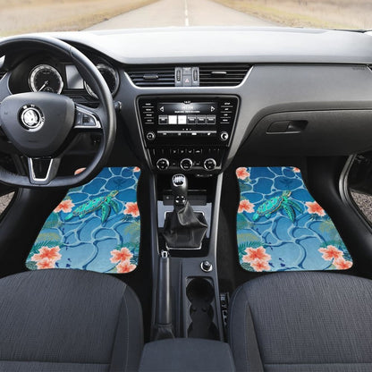 Hawaii Car Floor Mats Polynesian Kanaka Maoli Blue Turtle Hibiscus 210803 - YourCarButBetter