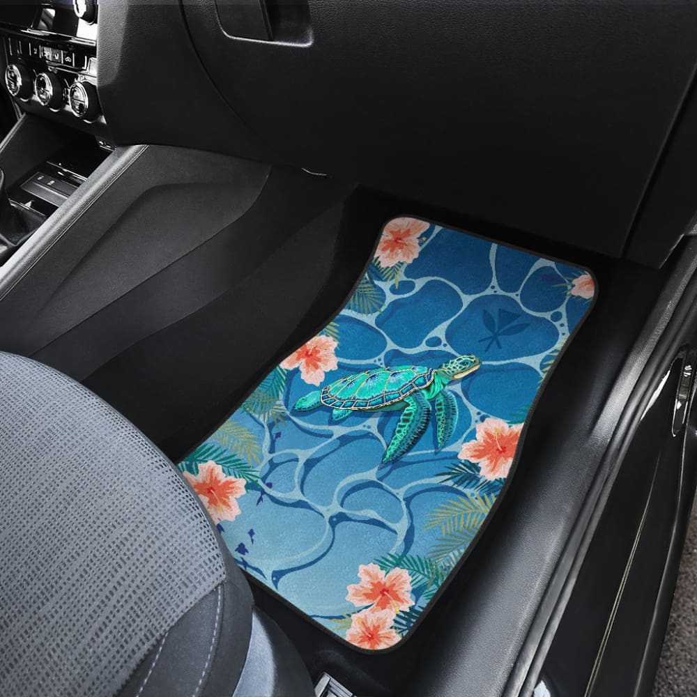 Hawaii Car Floor Mats Polynesian Kanaka Maoli Blue Turtle Hibiscus 210803 - YourCarButBetter