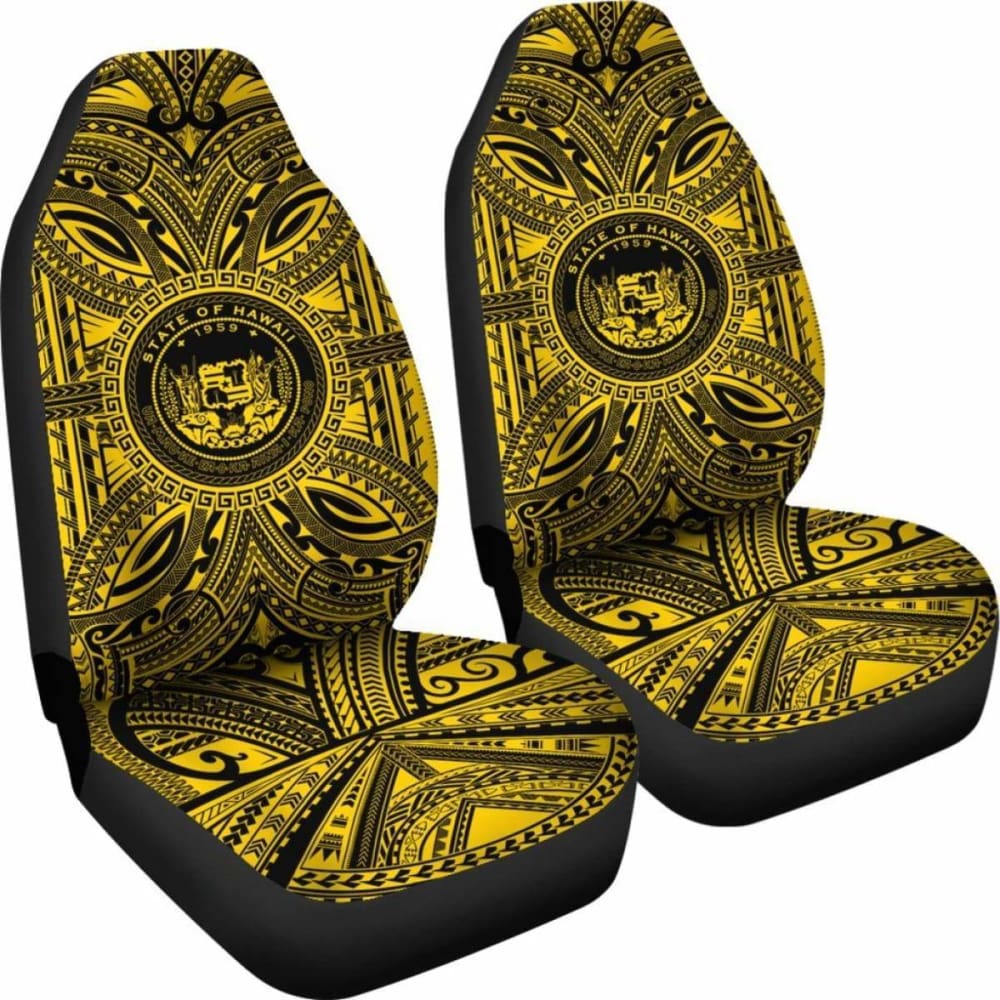 Hawaii Car Seat Cover - Hawaii Coat Of Arms Polynesian Gold Black 105905 - YourCarButBetter