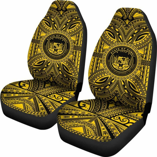 Hawaii Car Seat Cover - Hawaii Coat Of Arms Polynesian Gold Black 105905 - YourCarButBetter