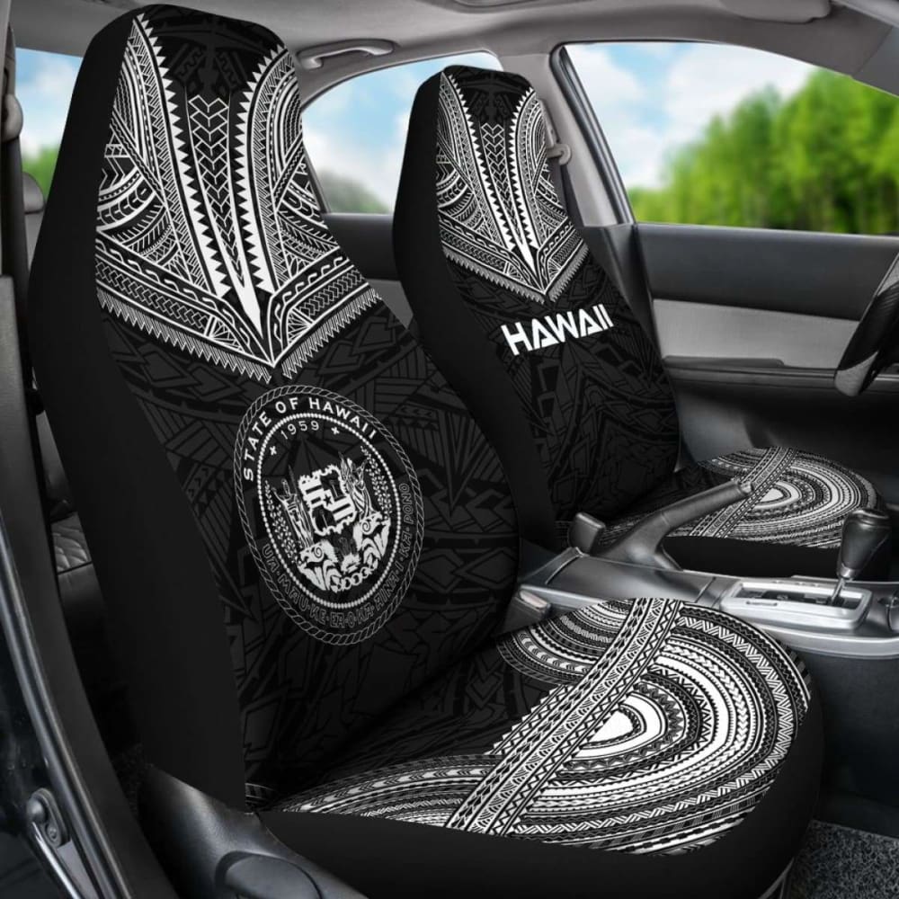 Hawaii Car Seat Cover - Hawaii Seal Polynesian Chief Tattoo Black Version - 10 174914 - YourCarButBetter