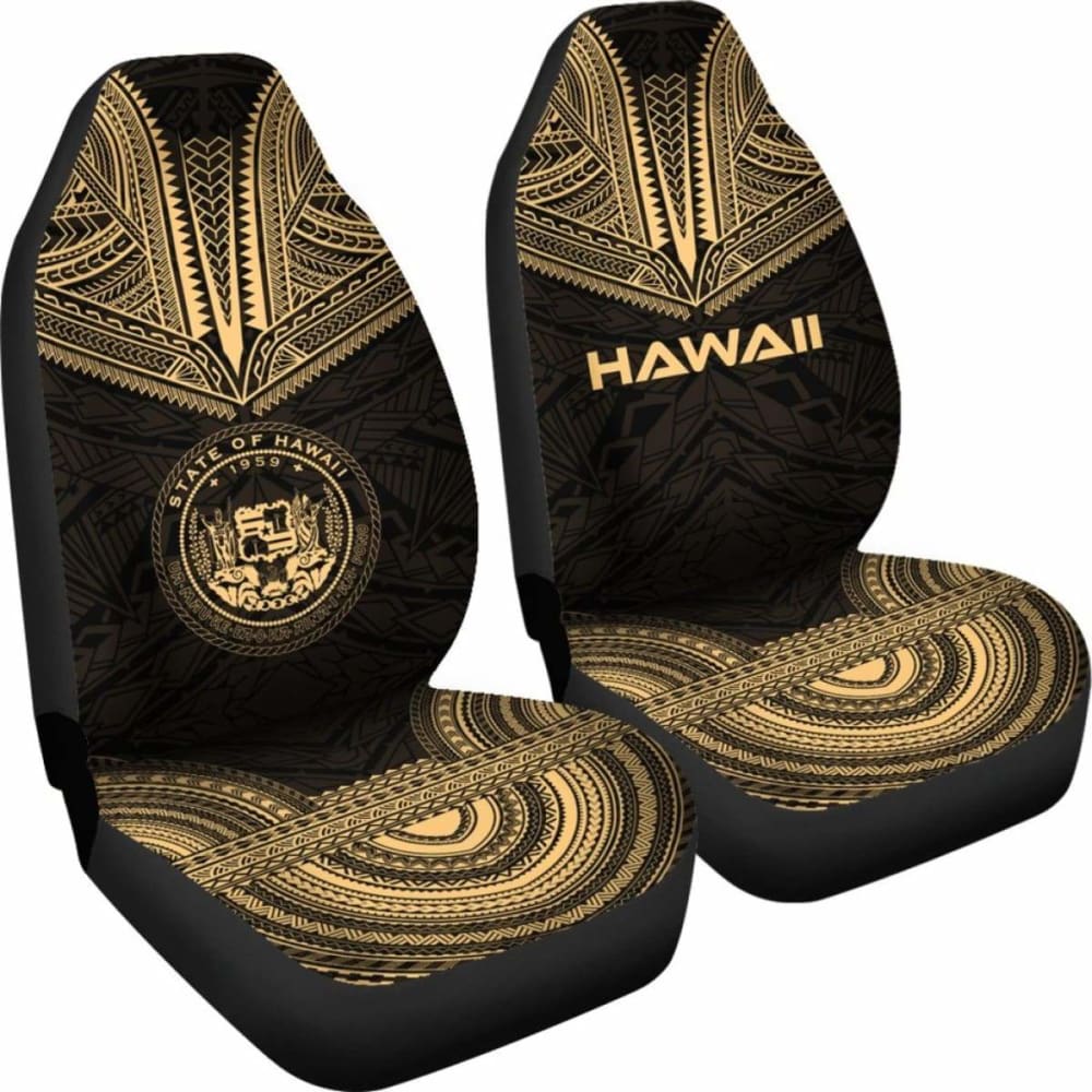 Hawaii Car Seat Cover - Hawaii Seal Polynesian Chief Tattoo Gold Version - 10 174914 - YourCarButBetter