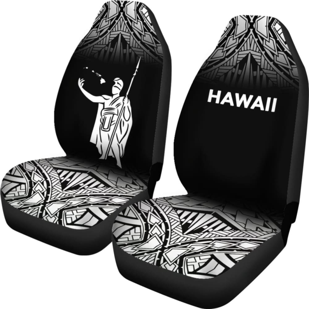 Hawaii Car Seat Covers - Kamehameha King Polynesian Tattoo Fog Black - 39 174914 - YourCarButBetter