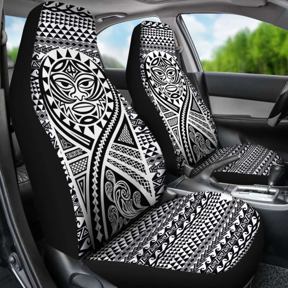 Hawaii Car Seat Covers - Polynesian Mask Tattoo Tattoo Black - 105905 - YourCarButBetter