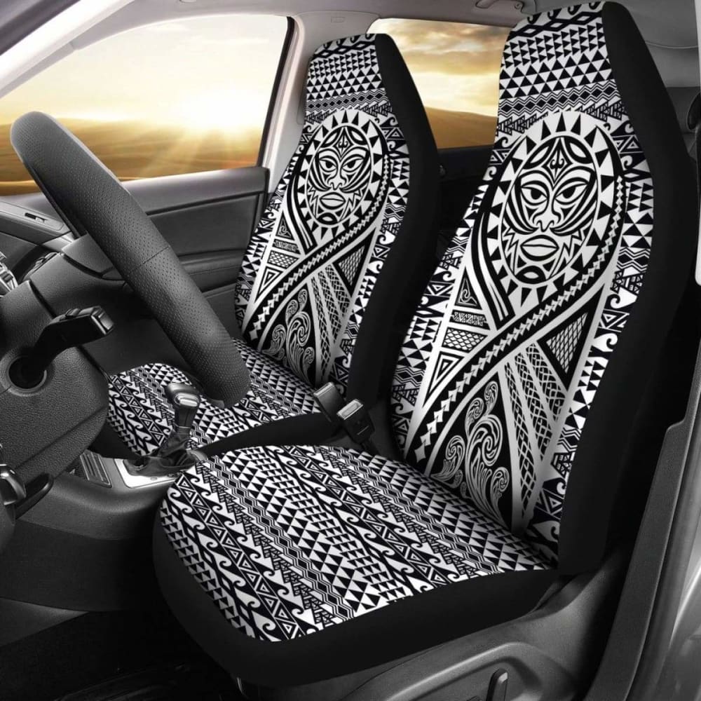 Hawaii Car Seat Covers - Polynesian Mask Tattoo Tattoo Black - 105905 - YourCarButBetter