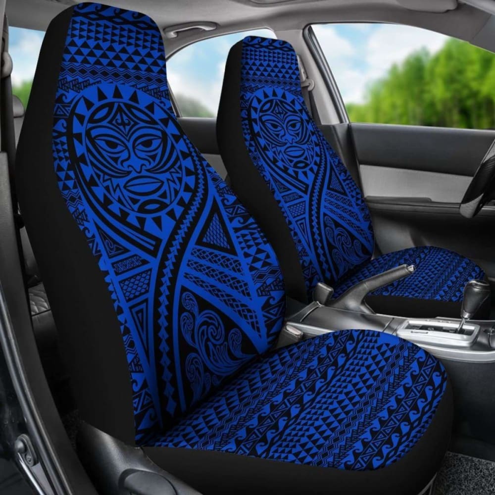 Hawaii Car Seat Covers - Polynesian Mask Tattoo Tattoo Blue - 105905 - YourCarButBetter