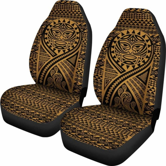 Hawaii Car Seat Covers - Polynesian Mask Tattoo Tattoo Gold - 105905 - YourCarButBetter