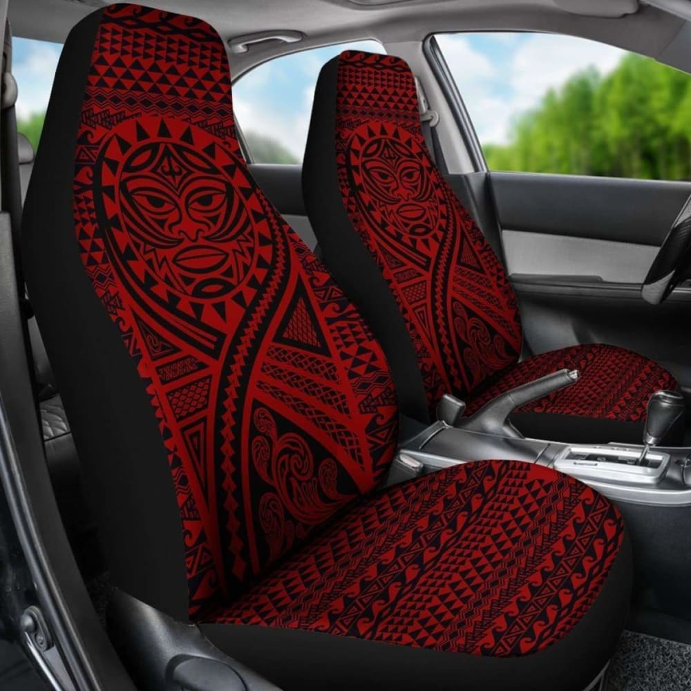 Hawaii Car Seat Covers - Polynesian Mask Tattoo Tattoo Red - 105905 - YourCarButBetter