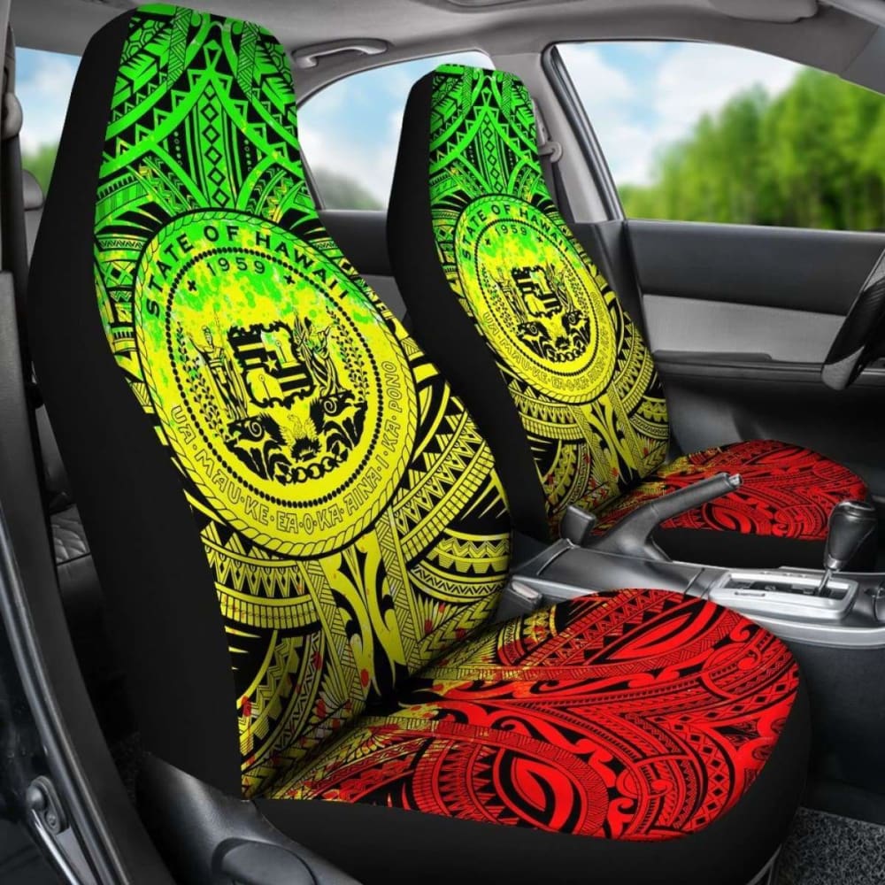 Hawaii Car Seat Covers - Polynesian Tattoo & Coat Of Arm Hawaii - 174914 - YourCarButBetter