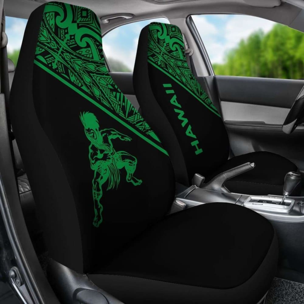 Hawaii Car Seat Covers - Polynesian Warriors Tattoo Green Curve - 39 174914 - YourCarButBetter