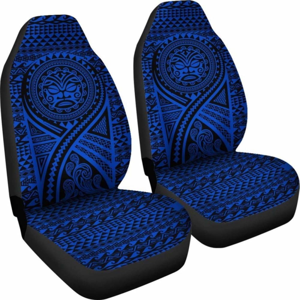 Hawaii Car Seat Covers - Tiki Face Tattoo Blue - 105905 - YourCarButBetter