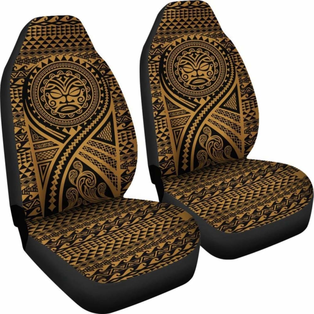 Hawaii Car Seat Covers - Tiki Face Tattoo Gold - 105905 - YourCarButBetter