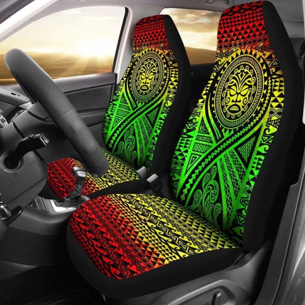 Hawaii Car Seat Covers - Tiki Face Tattoo Reggae - 105905 - YourCarButBetter