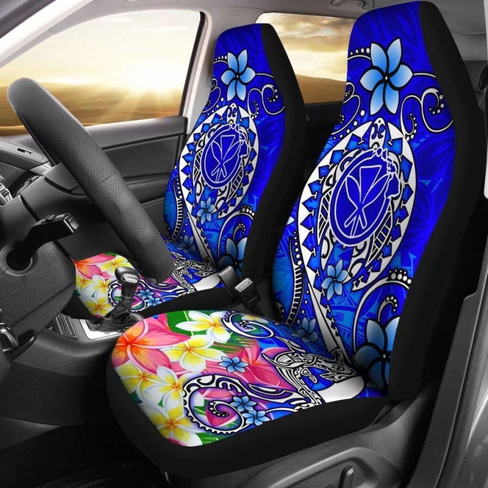 Hawaii Car Seat Covers - Turtle Plumeria Polynesian Tattoo Blue Color - 091114 - YourCarButBetter