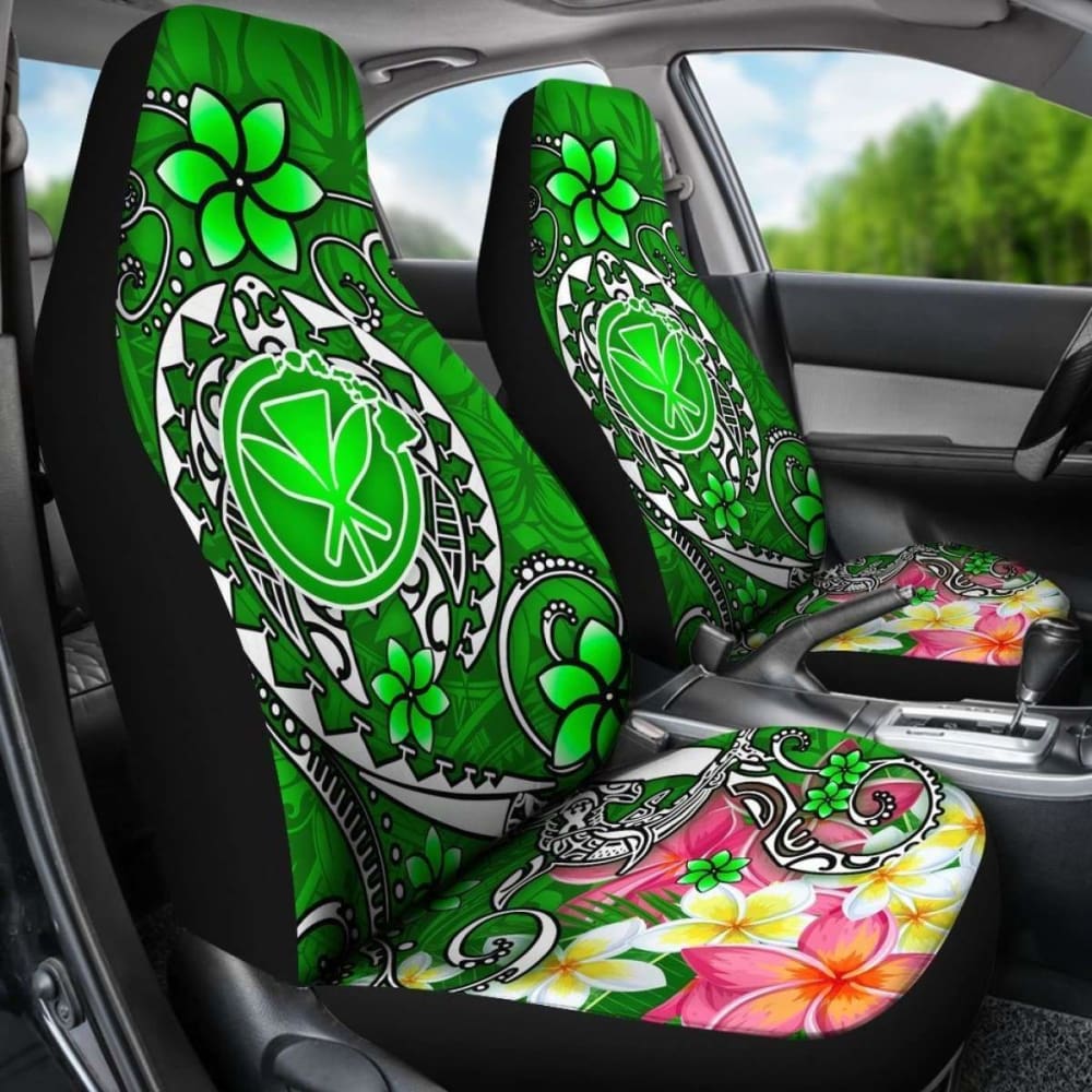 Hawaii Car Seat Covers - Turtle Plumeria Polynesian Tattoo Green Color - 091114 - YourCarButBetter