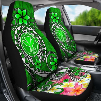 Hawaii Car Seat Covers - Turtle Plumeria Polynesian Tattoo Green Color - 091114 - YourCarButBetter
