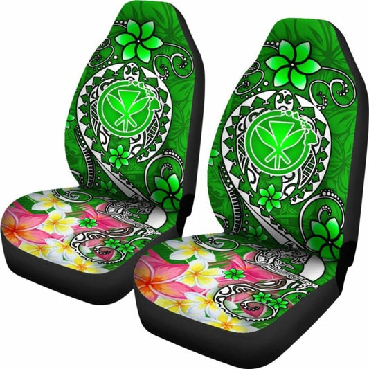 Hawaii Car Seat Covers - Turtle Plumeria Polynesian Tattoo Green Color - 091114 - YourCarButBetter