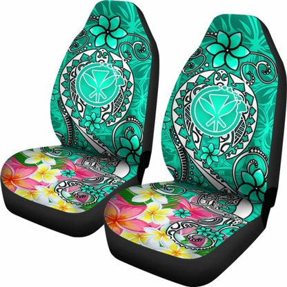 Hawaii Car Seat Covers - Turtle Plumeria Polynesian Tattoo Turquoise Color - 091114 - YourCarButBetter