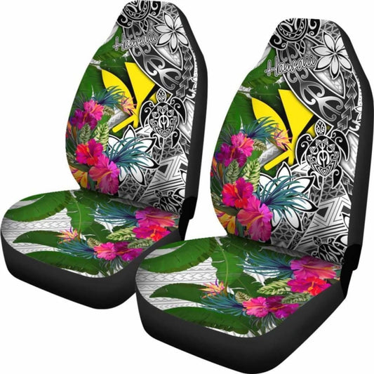 Hawaii Car Seat Covers White - Turtle Plumeria Banana Leaf - 091114 - YourCarButBetter